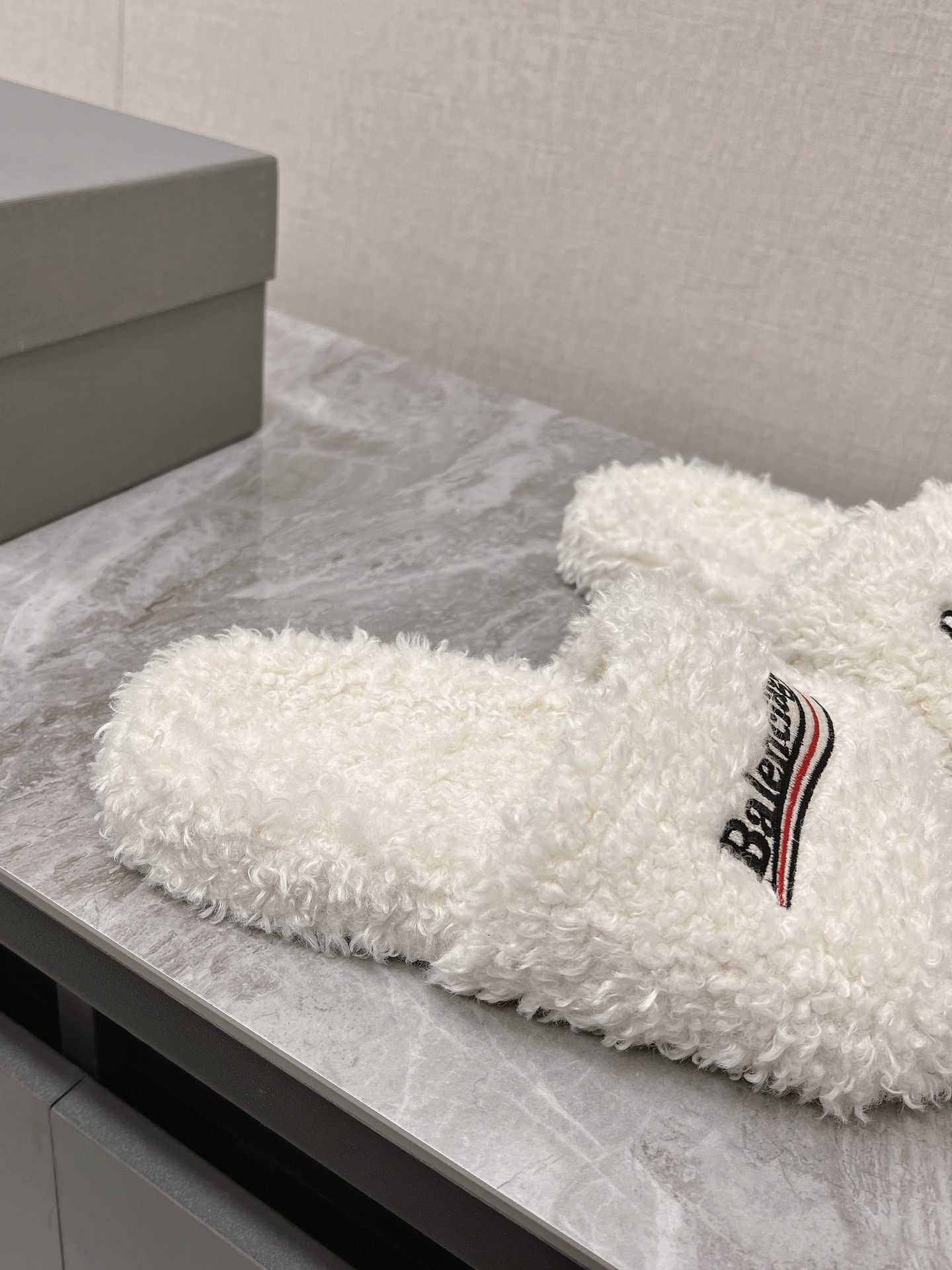 Balenciaga Furry Slide White