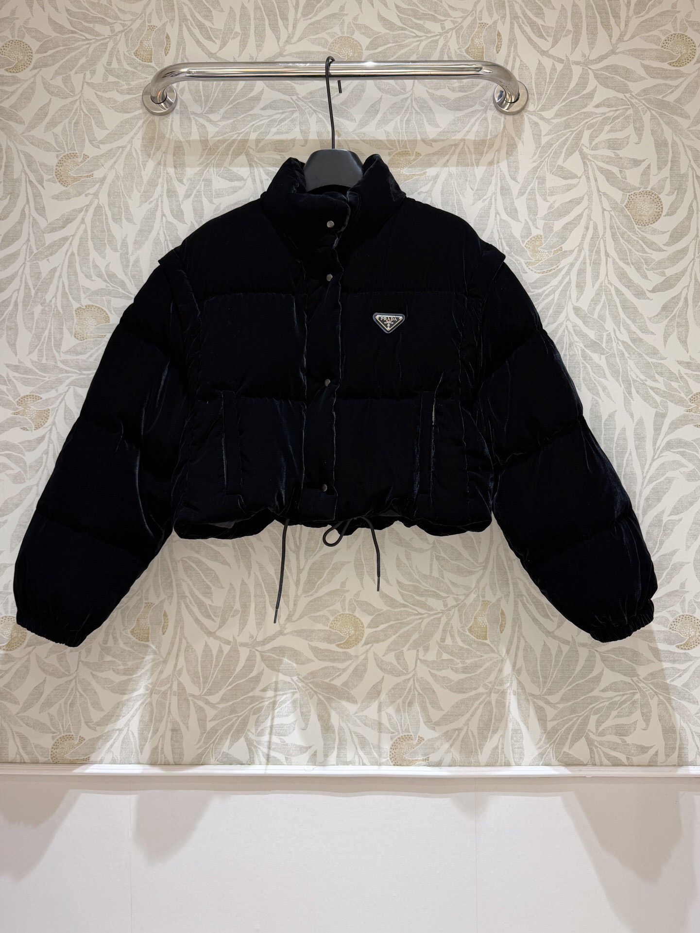 Prada Cropped Velvet Down Jacket Black